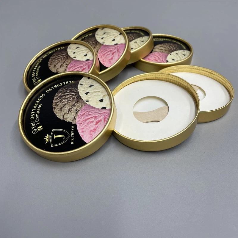 Ice cream paper lid with wooden spoon